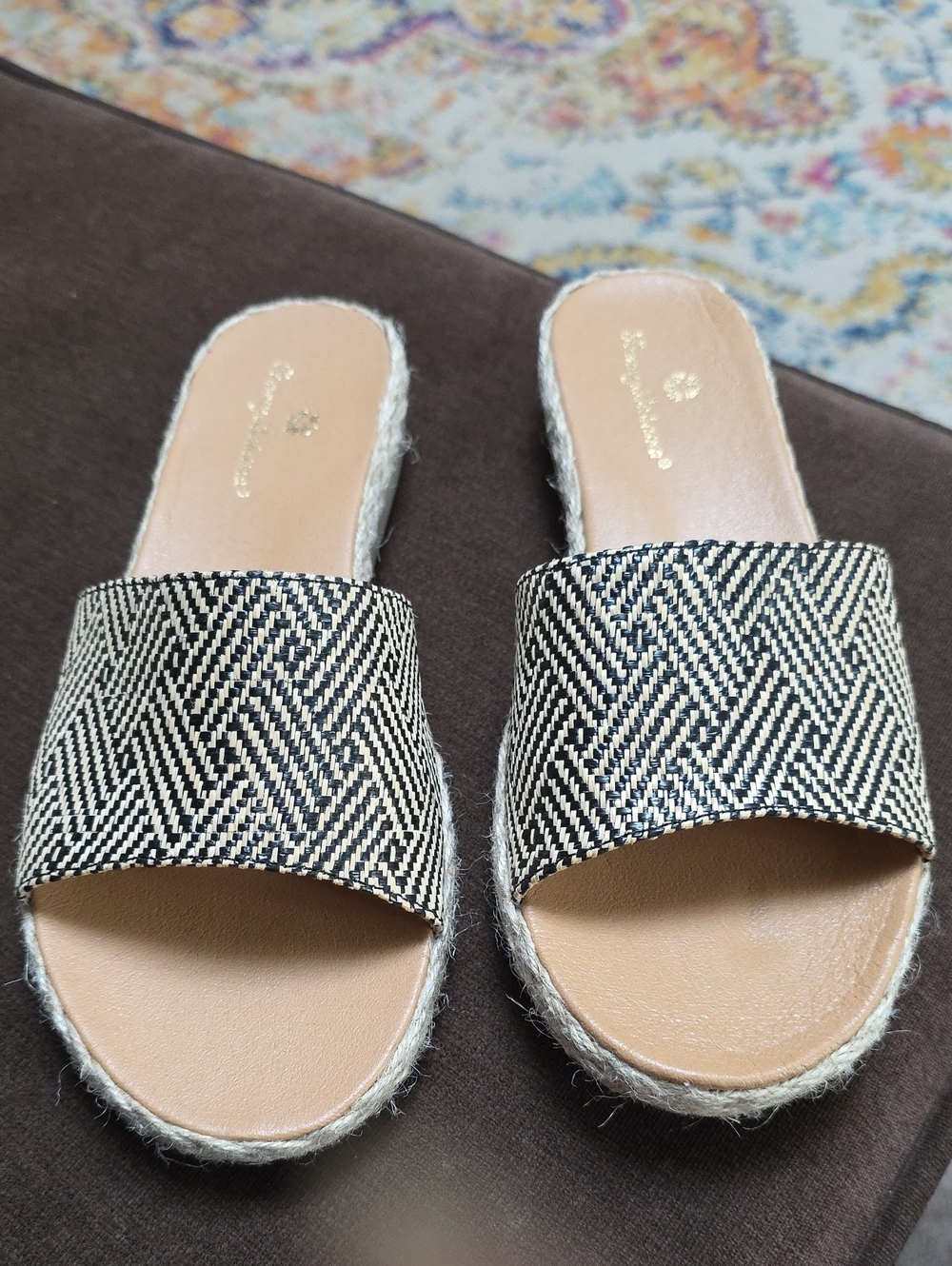 Tommy Bahama Black & Cream Woven Slide Sandals - Women's Espadrille Slip-Ons